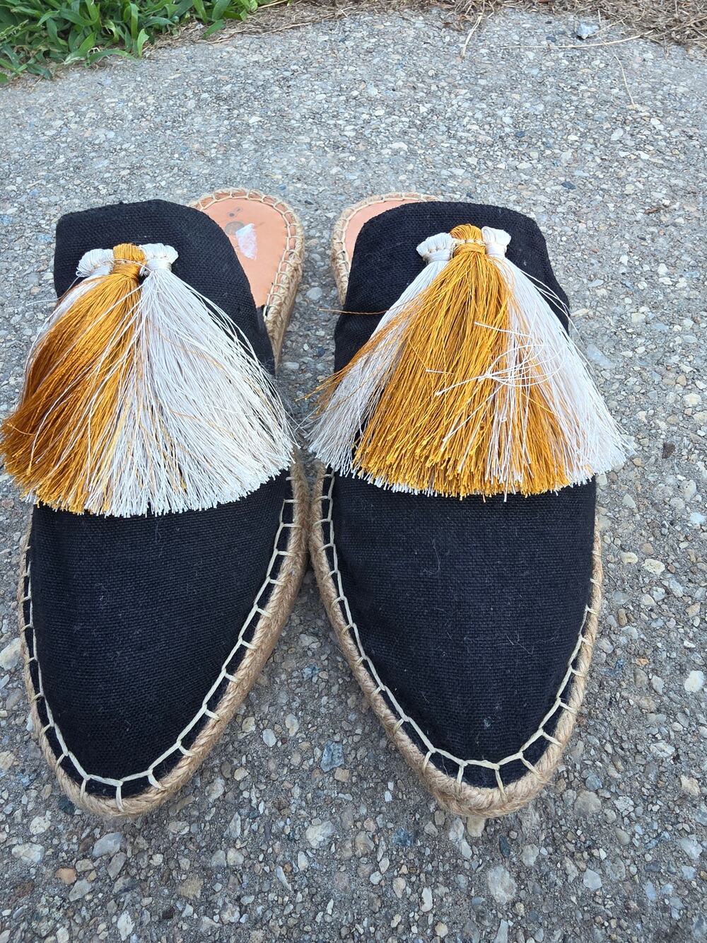 Silvia Cobos Black Tassel Espadrille Slide Mules Pointed Toe Shoes 7.5